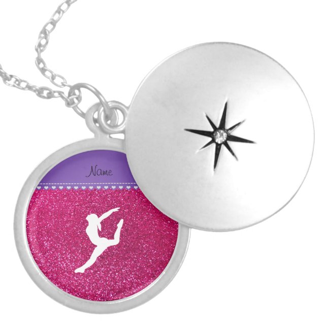 Name gymnast neon not pink glitter silver plated necklace (Front)