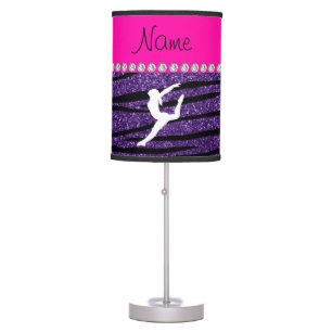 Name gymnast purple glitter zebra stripes table lamp