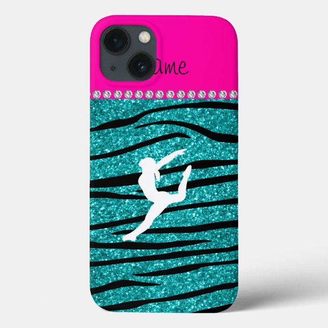 Name gymnast turquoise glitter zebra stripes Case-Mate iPhone case (Back)