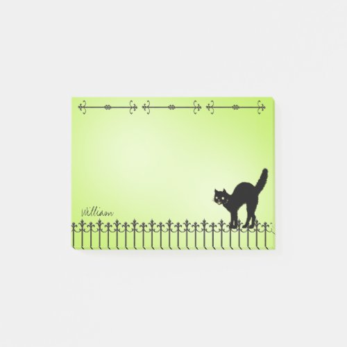 Name Halloween Black Cat  Fence Lime Gradient Post_it Notes