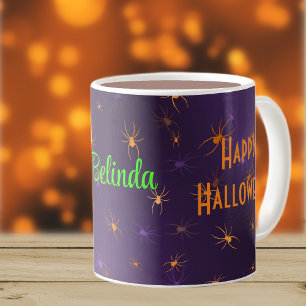 Name, Halloween Creepy Orange Spiders 11oz Coffee Mug