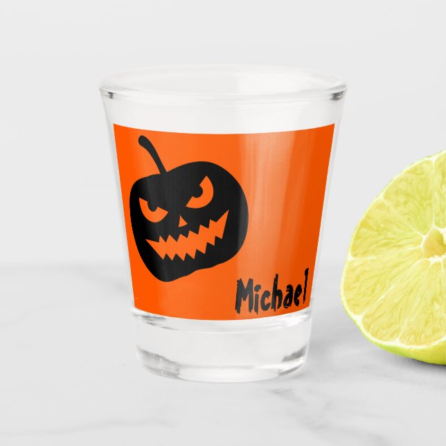 Name, Halloween Jack o Lantern 1.5oz Shot Glass (Front)