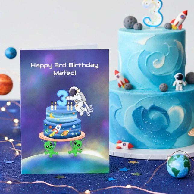 Name Happy 3rd Birthday Astronaut with Aliens Card (Creator Uploaded)