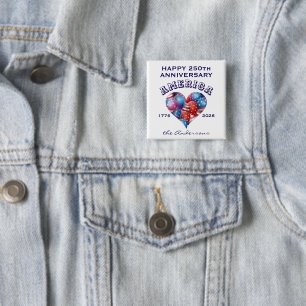 Name Happy Anniversary America Heart Balloons Button