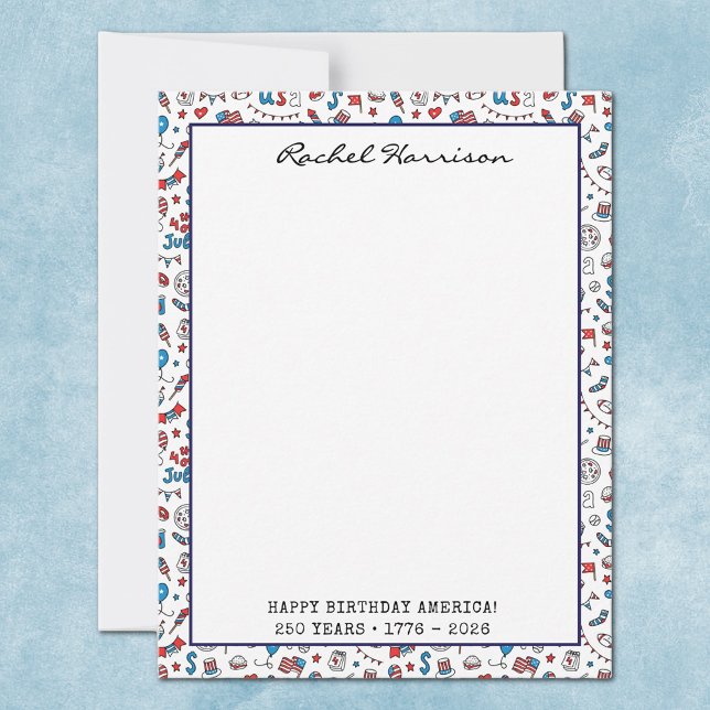 Name, Happy Birthday America Patriotic Flat Note Card (Creator Uploaded)