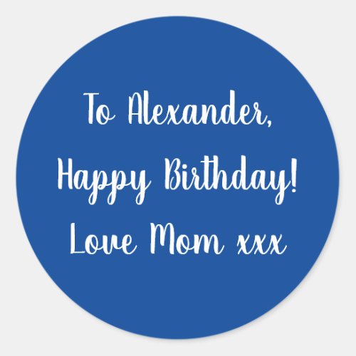 Name Happy Birthday Blue gift tag sticker