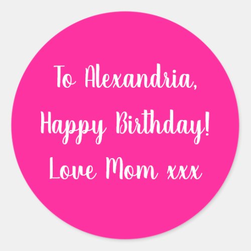 Name Happy Birthday Hot Pink gift tag sticker