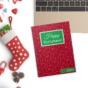Name, Happy Christmas Red and Green Notebook