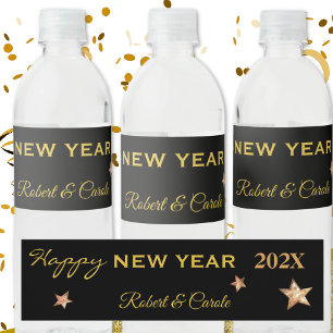 Name, Happy New Year Beverage & Water Bottle Label