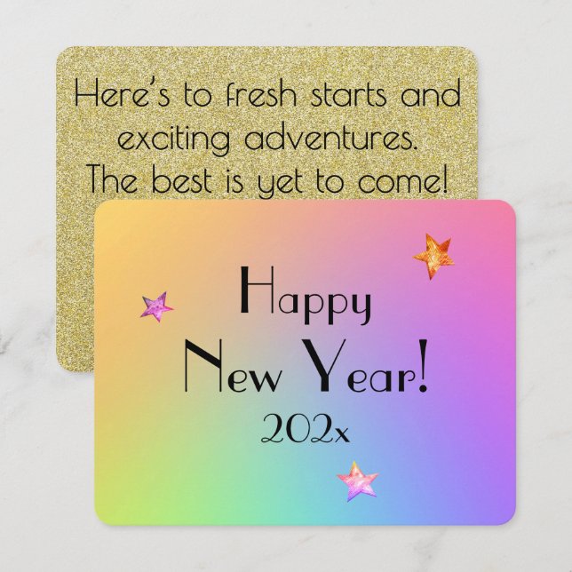 Name || Happy New Year Gradient Rainbow and Gold  Holiday Card (Front/Back)