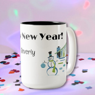 Name, Happy New Year Retro 15oz. Two-Tone Coffee Mug