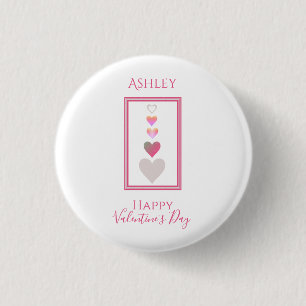 Name Happy Valentine's Day Cute Hearts Button