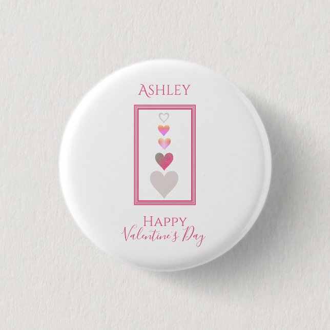 Name Happy Valentine's Day Cute Hearts Button (Front)