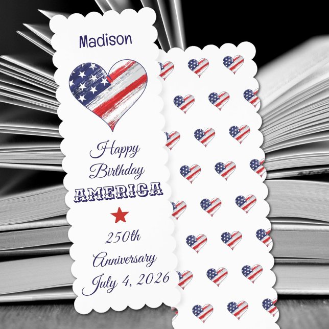 Name, Heart Flag, Happy Birthday America Scalloped Bookmarks (Creator Uploaded)