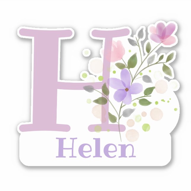 Name Helen & Initial with Floral Design Sticker (Front)