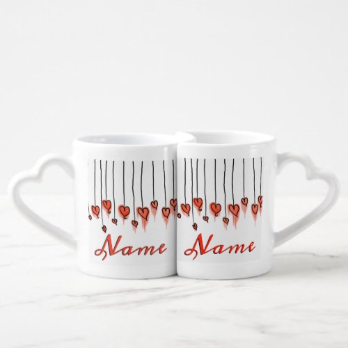 Name Here Fun Hearts Red And White Couples Coffee Mug Set
