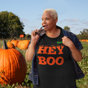 Name, Hey Boo, Plus-Size Womens Halloween T-Shirt