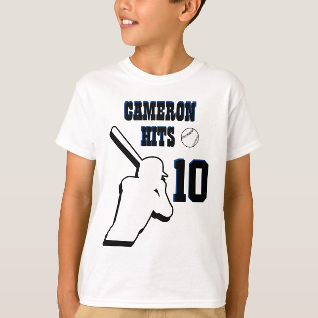  Name hits number custom Baseball birthday  T-Shirt (Front)