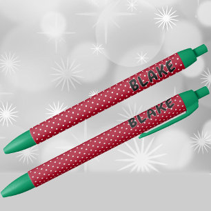 Name Holiday Red and White Polka Dots Pattern Pen