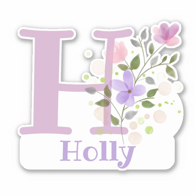 Name Holly & Initial with Floral Design Sticker (Front)