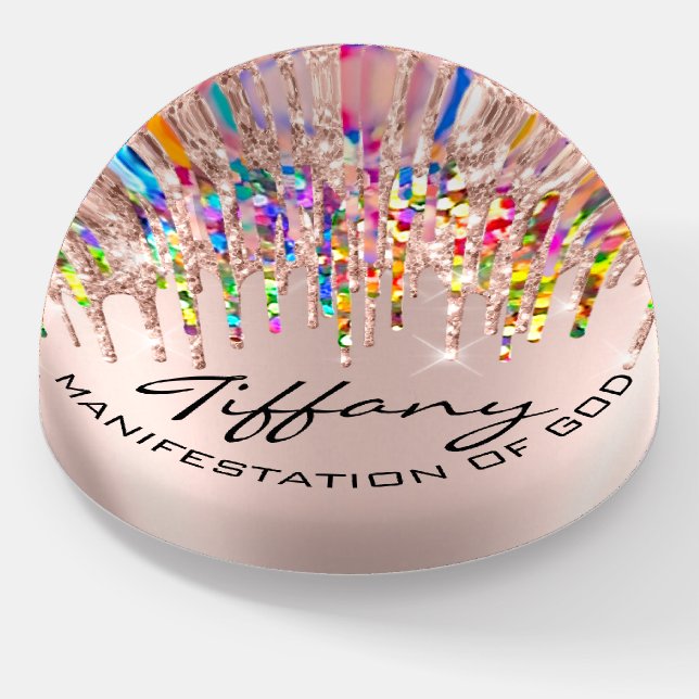 Name Holographic Rose Unicorns Drips Meaning Paperweight (Angled)