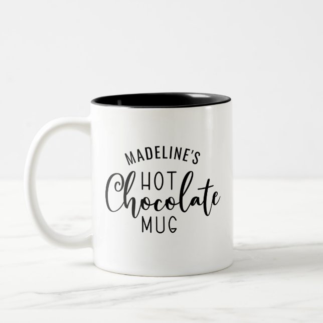 Name Hot Chocolate Script Two-Tone Coffee Mug (Left)