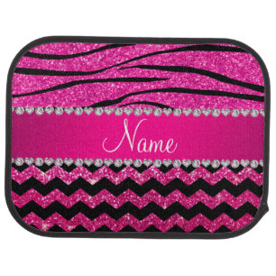 Name hot pink chevrons zebra stripes car floor mat
