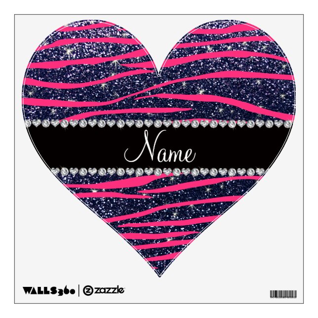 Name hot pink zebra stripes navy blue glitter wall sticker (Front)