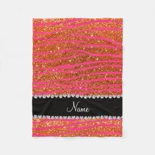 Name hot pink zebra stripes orange glitter fleece blanket