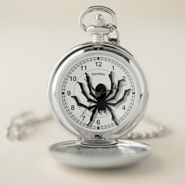 Name: Huge Spider Black and White Halloween Pocket Watch (Inside)