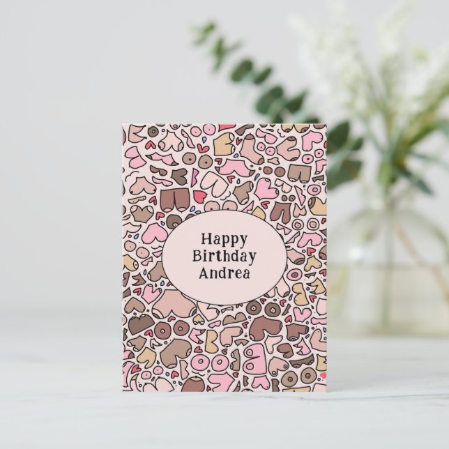 Name humor neutral breast pattern postcard (Standing Front)