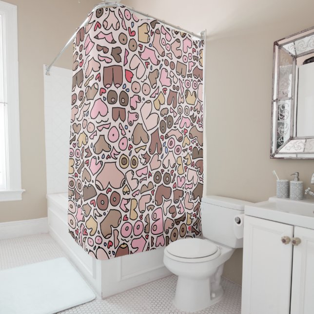 Name humor neutral breast pattern shower curtain (In Situ)