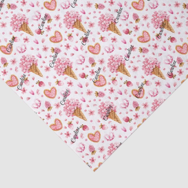 Name, Hydrangea Flowers Heart Sugar Cookies Tissue Paper (Detail)