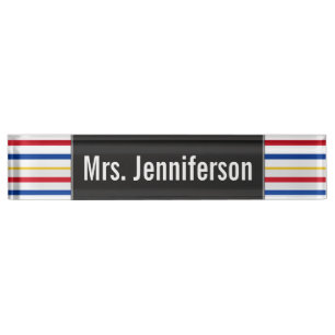Name + Ice Hockey Arena Rink-Inspired Stripes Desk Name Plate