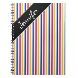 Name + Ice Hockey Arena Rink-Inspired Stripes Notebook