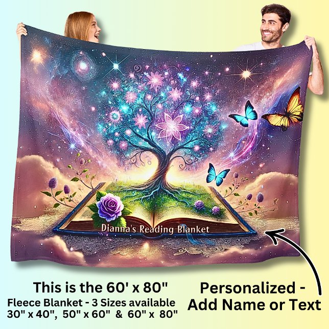 Name, Imagination Tree Growing from Reading Book, Fleece Blanket (Creator Uploaded)