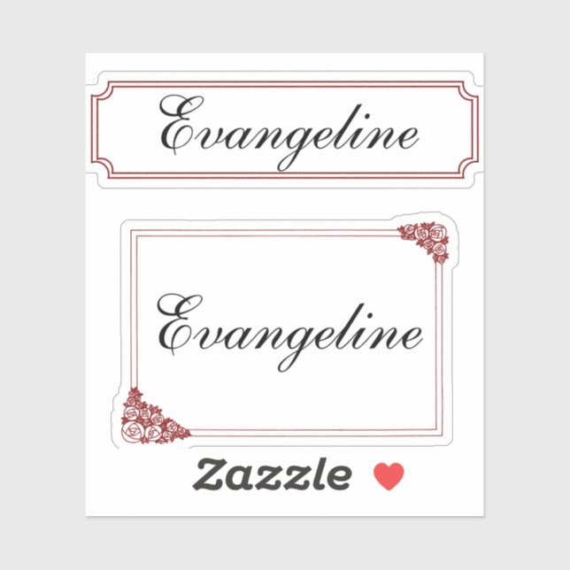 Name in Cursive Script with Burgundy Borders Sticker (Sheet)