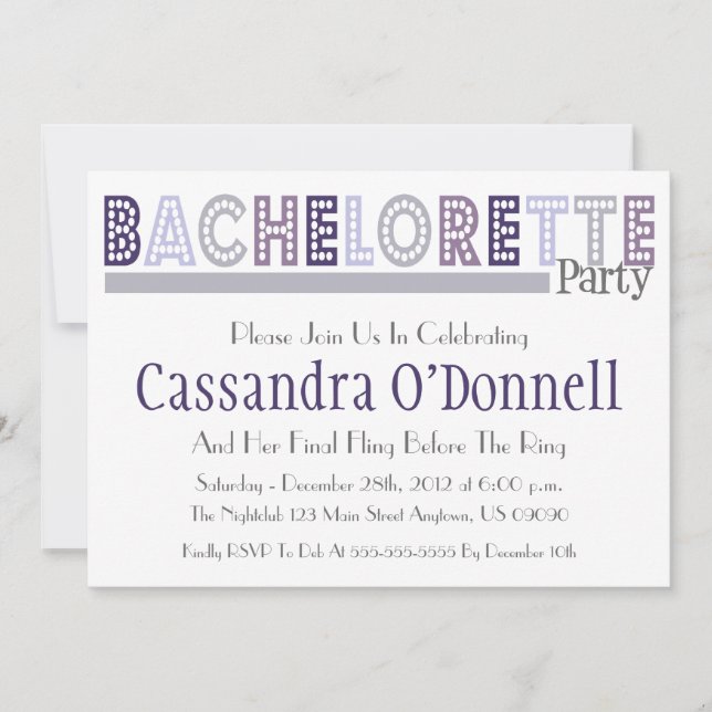 Name In Lights Bachelorette Party Invites (Gray) (Front)