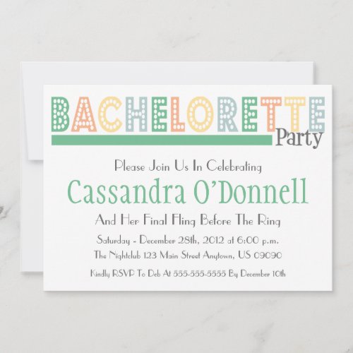 Name In Lights Bachelorette Party Invites (Green)