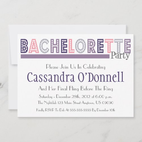 Name In Lights Bachelorette Party Invites (Purple)