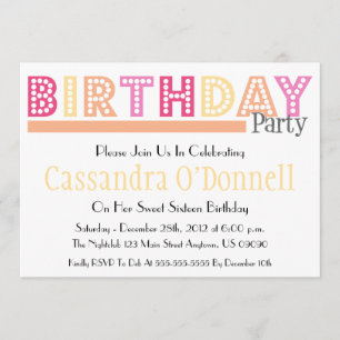 Name In Lights Birthday Party Invitations (Orange)