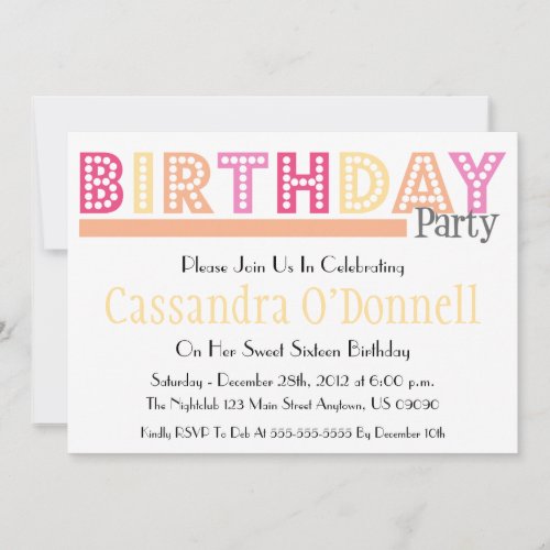Name In Lights Birthday Party Invitations (Orange)