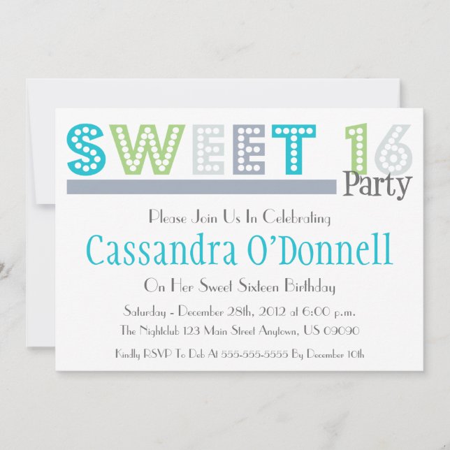 Name In Lights Sweet 16 Party Invitations (Gray) (Front)