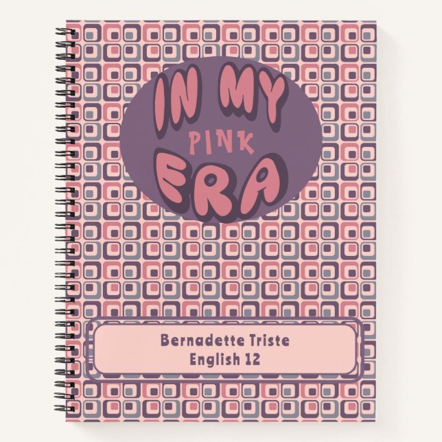 Name In My Era Midcentury Modern Pink Purple Notebook (Front)