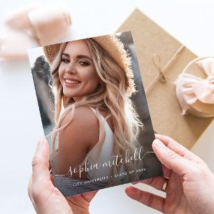 Name in Script Blush Pink Photo Graduation Announcement