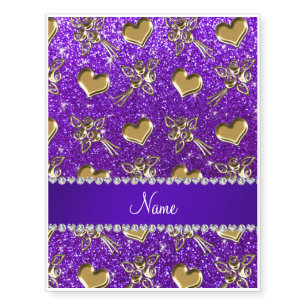 Name indigo purple glitter gold roses hearts temporary tattoos