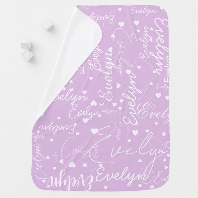 Name Initial and Hearts light lavender one side Baby Blanket (In Situ)