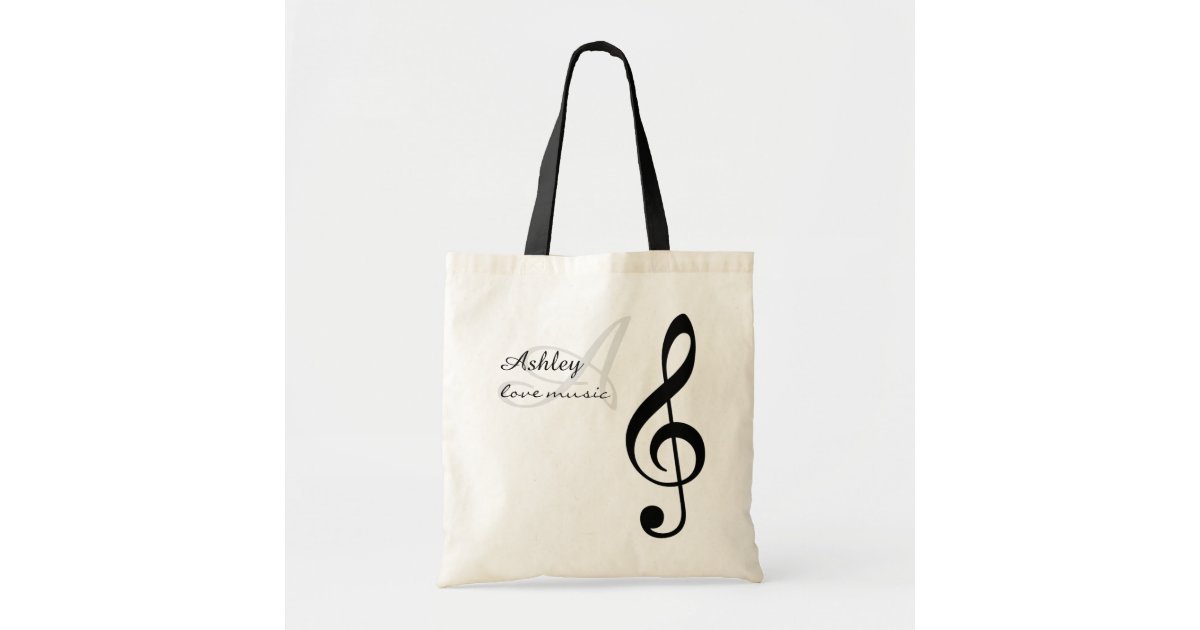 Name Initial Black Treble Clef Music Tote Bag Zazzle Com