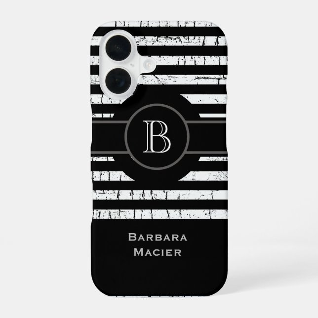 Name initial black/white personalized iphone case (Back)