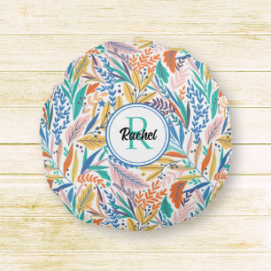 Name & Initial Botanical Pattern Meditation Round Pillow
